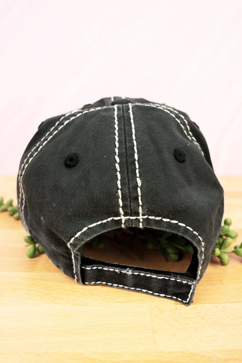 Distressed Happy Camper Black Baseball Cap