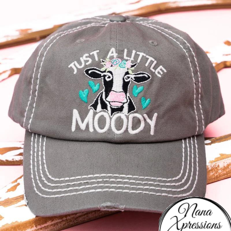 Distressed Grey 'Little Moody' Cow Baseball Cap