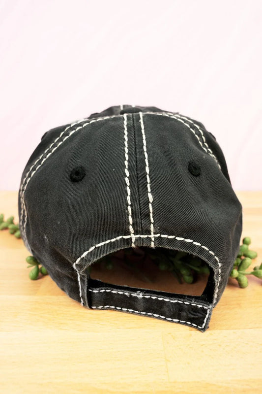 Distressed Happy Camper Black Baseball Cap