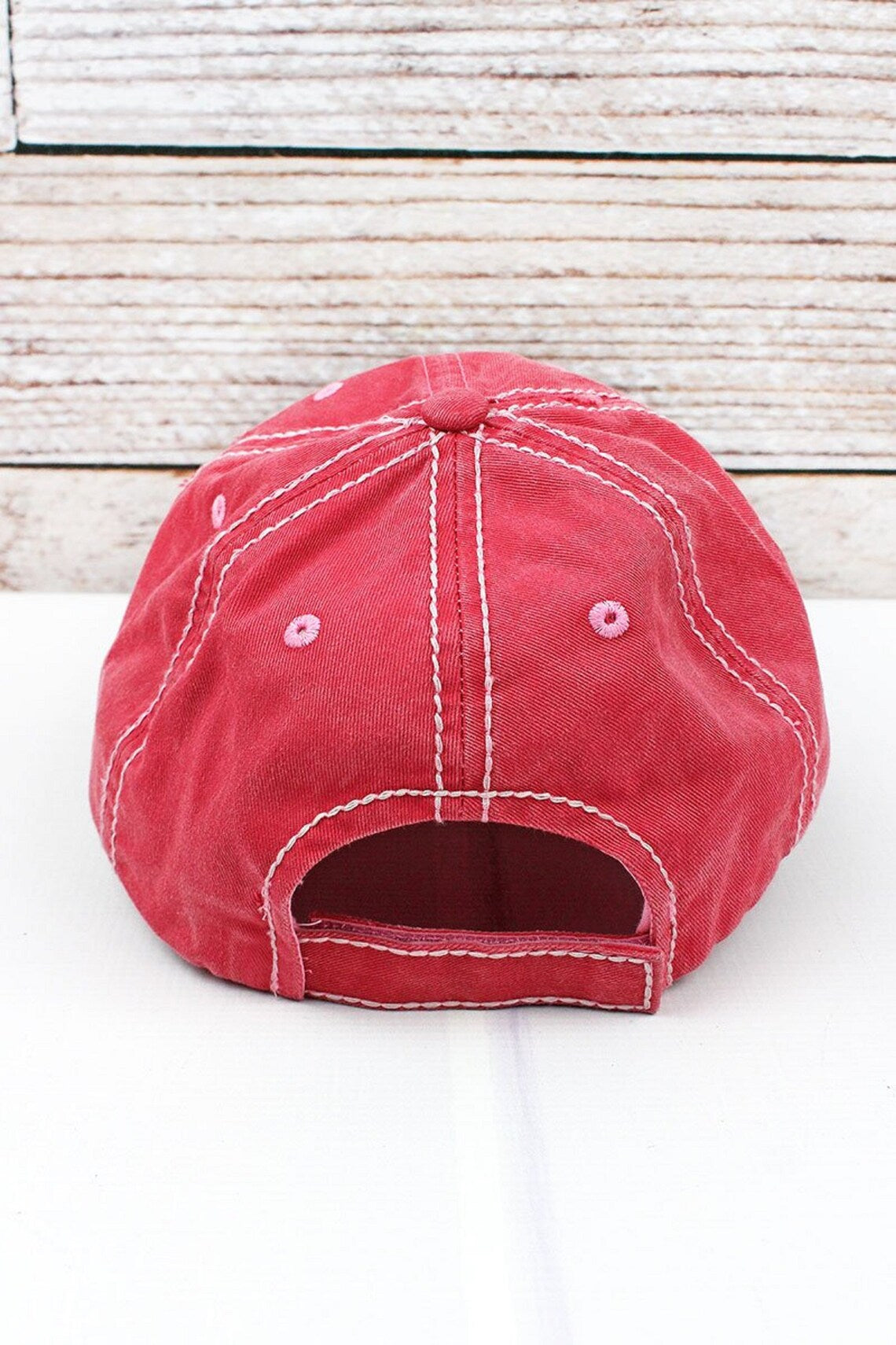 Distressed Happy Camper Salmon Baseball Cap