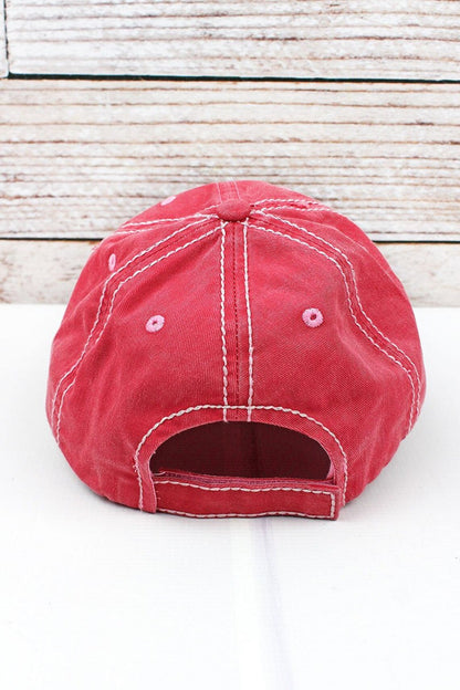 Distressed Happy Camper Salmon Baseball Cap