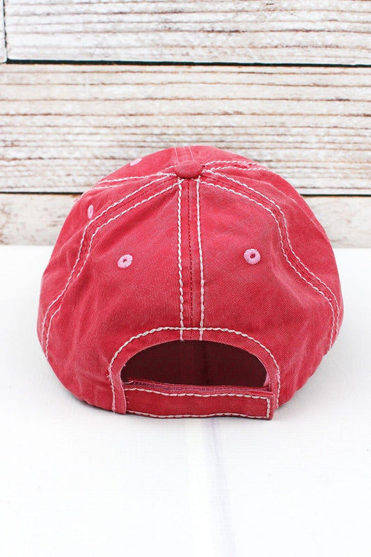 Distressed Happy Camper Salmon Baseball Cap