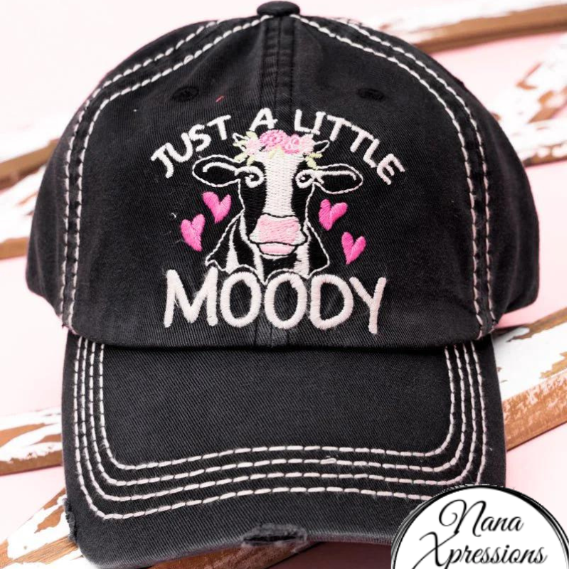 Distressed Black 'Little Moody' Cow Baseball Cap