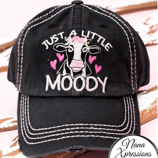 Distressed Black 'Little Moody' Cow Baseball Cap